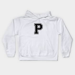 Initial Letter P - Varsity Style Design - Black text Kids Hoodie